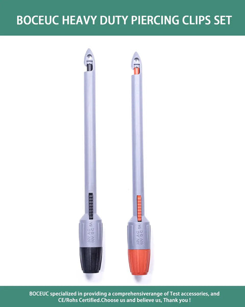 Heavy Duty Wire Piercing Probe Clip Set For Multimeters, 4mm Push On Banana Plug Leads displayed vertically