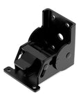 Industrial locking hinge bracket for 90-degree foldable legs for tables, beds and workbenches; black metal