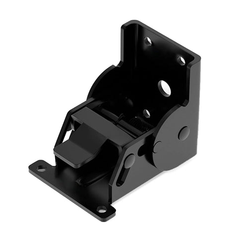 Industrial locking hinge bracket for 90-degree foldable legs for tables, beds and workbenches; black metal