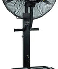 Keep The Vibe Cool With This Quiet Oscillating Standing Fan Featuring A Built In Mist Sprayer And Three Speed Settings For Bedrooms Living Rooms Or Tight College Dorm Spaces, black pedestal design with water mister.