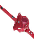 Rigid Aluminum Miter Gauge For Table Saws With Telescoping Fence Tweak Free Adjustment and ergonomic grip, red alignment tool.