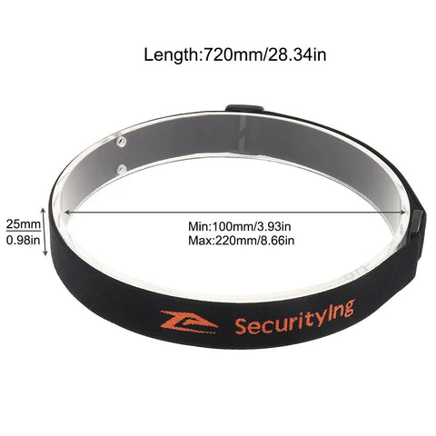 Elastic Headlamp Strap With Bracket For 22mm To 26mm Headlights showing dimensions and adjustable nylon band.