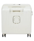 Rear view of 18 Inch Underseat Carry On Luggage With Wheels Lightweight Hard Shell Suitcase For Weekender Trips 180 Degree Top Opening Separate Laptop Compartment Four Smooth Spinner Wheels White