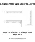Sturdy Black L Shaped Shelf Bracket For Floating Shelves Wall Mount Hardware Made From Cold Rolled Steel dimensions illustration