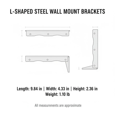 Sturdy Black L Shaped Shelf Bracket For Floating Shelves Wall Mount Hardware Made From Cold Rolled Steel dimensions illustration