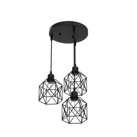 Industrial 3 Light Pendant With Adjustable Cords Vintage Farmhouse Black Metal Cage Light For Kitchen Dining Hallway E26 Base ceiling fixture