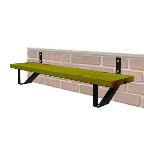 2 Pack 1 Step Black Steel Stair Stringer for 12 Inch Deck and Outdoor Steps with bolts, mounted on brick wall.