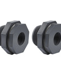 Knockout Quality 1 Inch NPT Bulkhead Fittings Weather Resistant PVC Water Tank Connector Set 2 Pack Heavy Duty Plumbing Gear with grey polymer body.