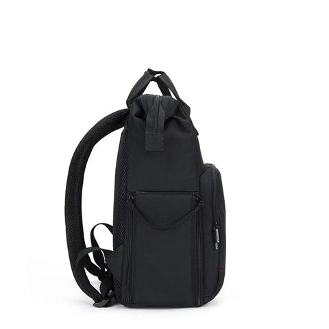 Side view of DSLR Camera Backpack With Shockproof Shell, Grab-And-Go Lens And Tripod Compartment, showing cushioned comfort strap.