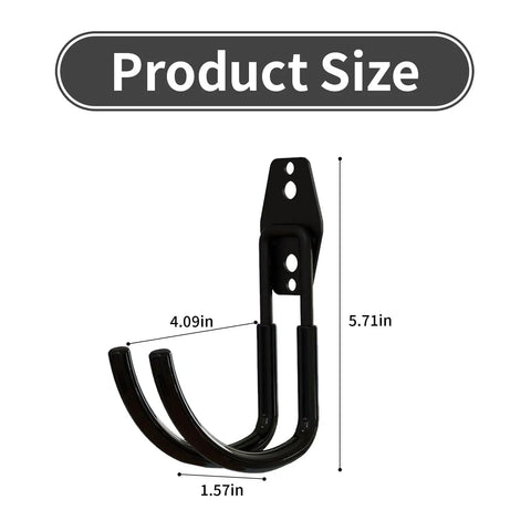 2 Piece Beefy Carbon Steel Garage Storage Hooks And EV Charger Holder Wall Mount with dimensions 4.09in x 1.57in x 5.71in.
