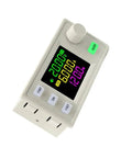 CNC DC Step Up Step Down Converter with color screen showing adjustable voltage and current regulator power supply.