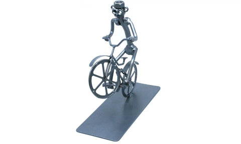 Handmade Bike Themed Desk Statue For Men Nut And Bolt Biking Figurine Metal Welding Sculpture on desk