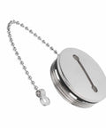 2 Inch Boat Fuel Tank Cap With Key, 316 Stainless Steel Polished Deck Fill Cap showing chain attachment, rustproof marine hardware.