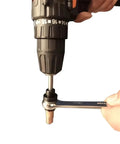 Beefy Heavy Duty Carbon Steel Rivet Nut Tool Kit With Mandrel Head Set M3 Through M12, Blind Insert Replacement Nosepiece, GCR15 Steel Construction, High Strength 12.9 Mandrel, Dual Bearing Washer Design That Reduces Friction. drill adapter with M3-M12 nosepiece installed