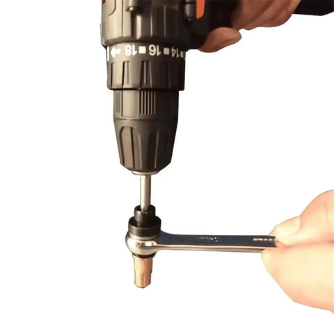 Beefy Heavy Duty Carbon Steel Rivet Nut Tool Kit With Mandrel Head Set M3 Through M12, Blind Insert Replacement Nosepiece, GCR15 Steel Construction, High Strength 12.9 Mandrel, Dual Bearing Washer Design That Reduces Friction. drill adapter with M3-M12 nosepiece installed