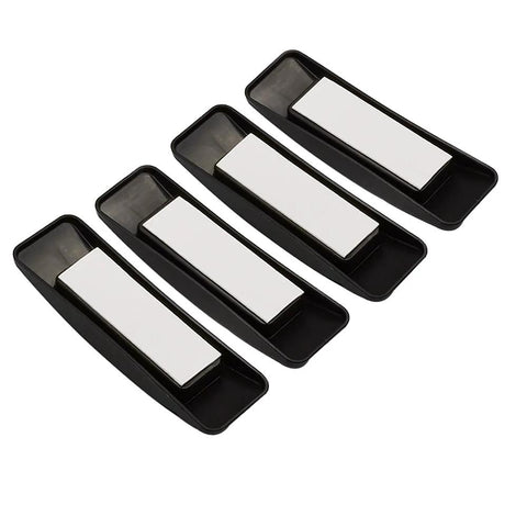 Set of four Self Stick Instant Cabinet Drawer Handle Multipurpose Stick On Handle in black plastic with smooth surface.