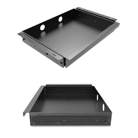Slick Under Desk Pull Out Drawer Slide Cabinet Game Changer Gear Fits Standing And Standard Workspaces, black metal drawer.
