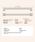 Badass Industrial Wall Mount Stair Handrail, Three Foot Black Iron Staircase Grip Square Tube, detailed dimensions and specifications.