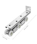 Smooth Glide Sliding Barn Door Track Kit Manganese Steel Wheels Heavy Duty Hardware Set with white rollers and metal rail.