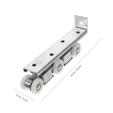 Smooth Glide Sliding Barn Door Track Kit Manganese Steel Wheels Heavy Duty Hardware Set with white rollers and metal rail.