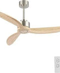 52 Inch Wood Ceiling Fan Without Lights With 3 Blades 6 Speed Reversible DC Motor Remote Control And Timer Slick Nickel Finish