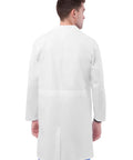 Straight Up Crisp White Lab Coat For Nurses And Docs Featuring Hella Comfortable Tagless Fit showing back view, unisex design, double-stitched.
