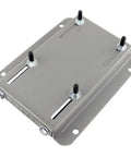 184T frame electric motor base mount in gray metal with adjustable slide plate and four mounting posts.