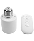 E27 Motion Sensor Lamp Holder With Remote Control, Hands Free Auto On Off Lighting, Adjustable Brightness Infrared Socket For Hallways, Garages, And Closets. White E27 lamp holder with remote shown front and back