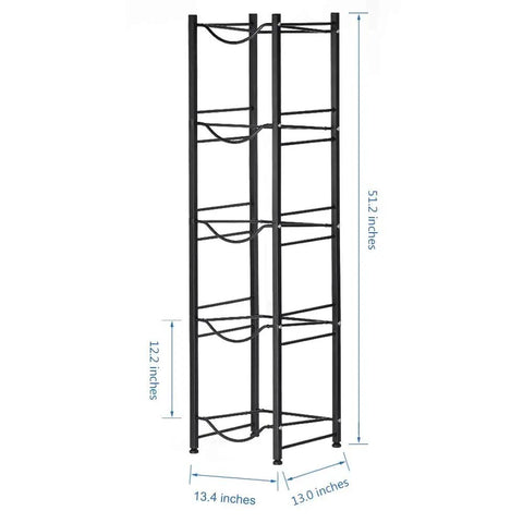 Heavy Duty 5 Tier Water Jug Rack With Detachable Shelf For 5 Gallon Jugs Built To Last Sturdy Steel Bottle Organizer dimensions shown