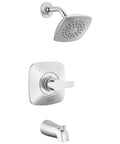 Modern Single Handle Chrome Tub And Shower Trim Kit With Single Spray Touch Clean Shower Head Valve Not Included Rough In Valve Sold Separately For A Slick Dope Bath Upgrade, featuring chrome finish with a touch-clean spray head.