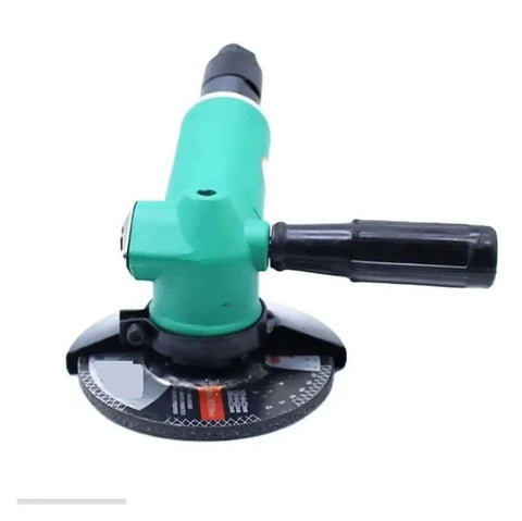 Hardcore Slick 5 Inch Pneumatic Angle Grinder With Adjustable Speed Control For Precision Grinding Sanding And Polishing Marble Granite Tile Using Air Powered Die Tool For Tight Spots on a compact body with a black and green design.