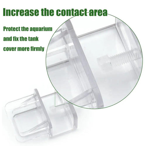 Solid As A Rock Aquarium Lid Clips, Transparent Abs Plastic Rimless Fish Tank Brackets And Anti Jump Guards, close-up of clip detail.