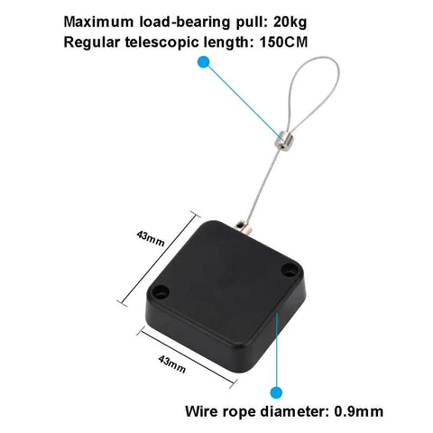 Retractable Display Security Cable Lock With Adjustable Tether Stops Keeps Merchandise Locked Down Tight Store Essentials for retail use, 150cm length, heavy duty steel.
