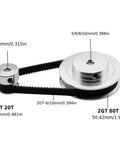 2GT Synchronous Pulley Kit With 80T And 20G Teeth For Serious 3D Printers, Includes 6mm Timing Belt And Bore Sizes From 8mm To 14mm For Rock Solid Speed Reduction Build And Super Smooth Motion Control, 20T and 80T pulleys with belt