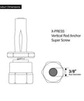 Sammys 8153922 XP Three Eighths Inch Screw Vertical Expandable Threaded Rod Anchor dimensions illustration