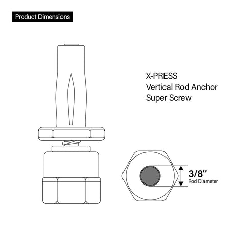 Sammys 8153922 XP Three Eighths Inch Screw Vertical Expandable Threaded Rod Anchor dimensions illustration