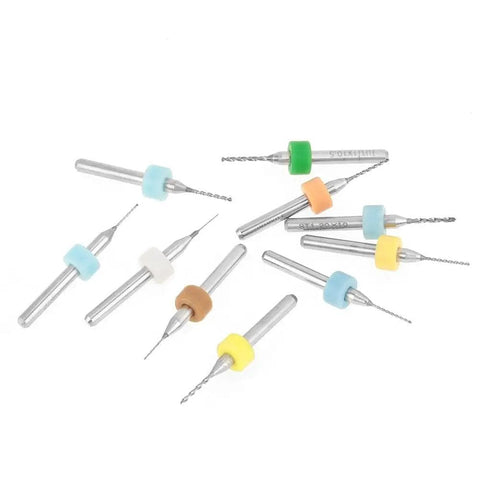 10 Piece PCB Drill Bit Set Tungsten Carbide Micro Bits For Circuit Board Holes 0.3mm To 1.2mm With Handy Storage Case shown on white background
