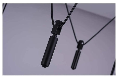 Straight Up Retro Industrial Chandelier With Working Pulley Cord Dope Black Metal Shade Swings Smooth Delivers That Killer Warm Glow Perfect For Your Living Room Or Kitchen Nook Setup Today detailed view of adjustable pulley system
