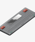 Ultra Slim Wireless Mechanical Keyboard With 100 Keys And Custom RGB Backlit Lighting Featuring Bluetooth Five Point One And Fast Wired Modes For Pcs Mac Laptops In Sleek Grey With Smooth Gateron Aloe Switches That Hit Different Daily top view of keyboard base with metallic finish and rubber feet.