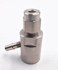 Waterjet mixing chamber and cutting head body spare part, stainless steel, side threaded inlet visible (close-up)