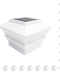 18 Pack White Solar LED Post Cap Lights For Outdoor Posts And Decks, 4x4 Square Fence Lamps, weatherproof with dusk to dawn sensor.