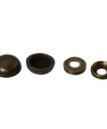 Top Shelf Eight Piece Set Of Real Pure Brass Decorative Mirror Screws With Bronze Cap Covers To Hide Heads For A Clean Look And Rock Solid Self Tapping Fasteners showing bronze cap covers and washers.