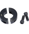 Two Piece Clamp Shaft Collar For One Inch Bore, Carbon Steel, Oxide Black Finish, Outside Diameter One Point Seven Five Inches, Width Half Inch, Pack Of Two shown disassembled with screws.