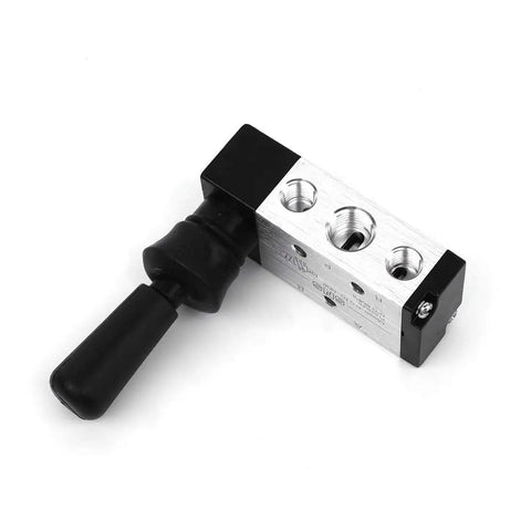 5 Way 2 Position Hand Lever Pneumatic Valve With One Quarter Inch NPT Inlet And One Quarter Inch NPT Outlet Ports Plus One Eighth Inch NPT Exhaust
