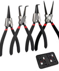 7 Inch Snap Ring Pliers Set Four Piece Internal External Circlip Pliers With Straight And Bent Jaw Beefy Heavy Duty Professional Pliers In Storage Pouch For Automotive And Machinery Repairs