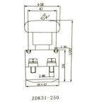 Zdk31-250 Direct Current Power Supply Switch For 220V 250A Electric Forklifts, detailed diagram with dimensions and specifications.