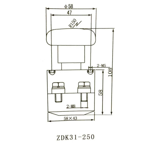 Zdk31-250 Direct Current Power Supply Switch For 220V 250A Electric Forklifts, detailed diagram with dimensions and specifications.