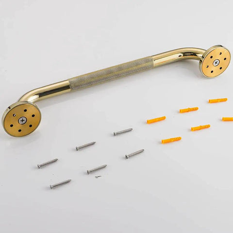 Textured Shower Grab Bar 24 Inch Bath Safety Rail With Anti Slip Armrest In Polished Gold Finish Perfect For Seniors And Kids assembled view