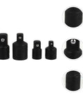 Ditch The Struggle With This Awesome 4 Piece Black Steel Socket Converter Kit! Includes Ball Bearing Adapters For Fast Drive Size Swaps And Secure Fits On Wrenches. black steel socket adapter set with four drive sizes and ball bearing lock