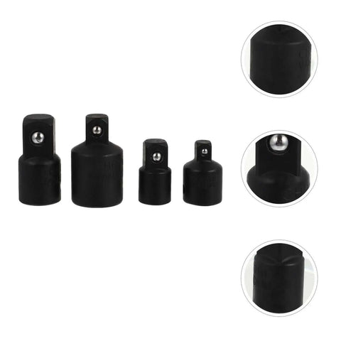 Ditch The Struggle With This Awesome 4 Piece Black Steel Socket Converter Kit! Includes Ball Bearing Adapters For Fast Drive Size Swaps And Secure Fits On Wrenches. black steel socket adapter set with four drive sizes and ball bearing lock